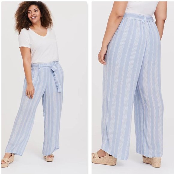 Torrid Light Blue Geo Strip Gauze Wide Leg Pany 0X - Picture 1 of 10